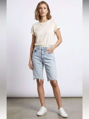 Zara Highrise Distressed Long Light Blue Jean Shorts Size 2
